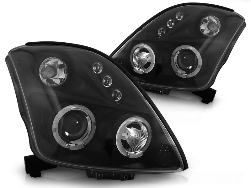 Set Koplampen  Suzuki Swift II 2005-2010 - Zwart - incl. Angel-Eyes