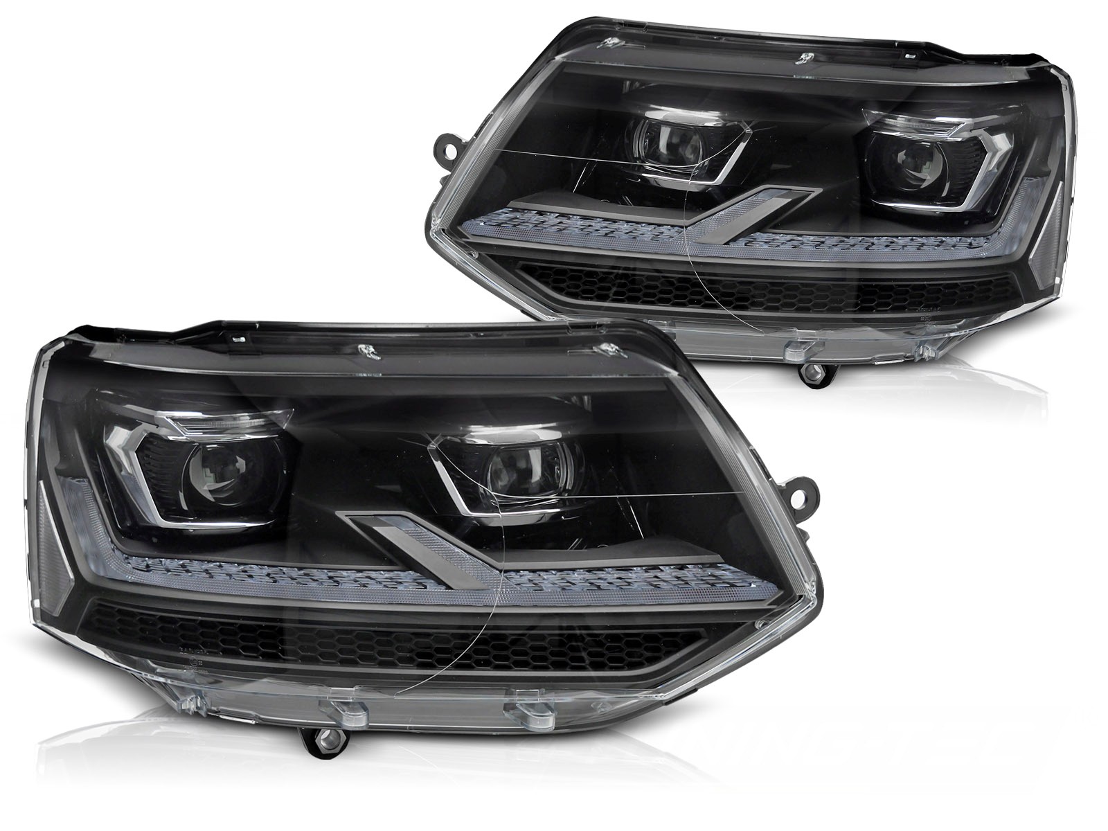 Koplampen VW T5 09-15 Tube LED Dynamic T6.1 look Zwart-Chroom