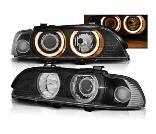 Koplampen passend voor BMW 5 serie E39 00-03 XENON/Zwart Angel eyes