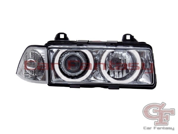 Koplampen passend voor BMW E36 Limousine/Touring Angel Eyes Chroom