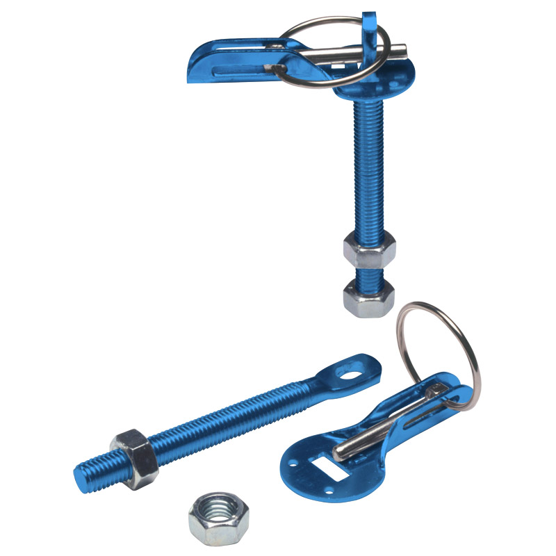 Set universele motorkaphaken/-pins - blauw aluminium
