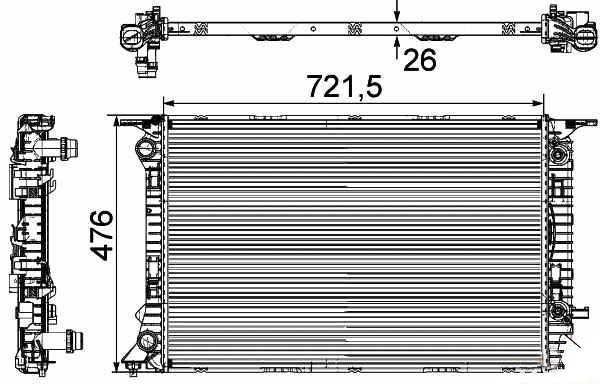 Radiator AUDI A4/Audi Q5 07->> 720x475x26 1.8/2.0/2.0TDI A+/-AC