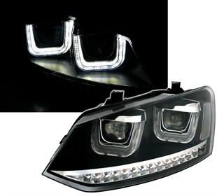 Koplampen VW Polo 6R / 6C 09- DRL Zwart Facelift GTI look