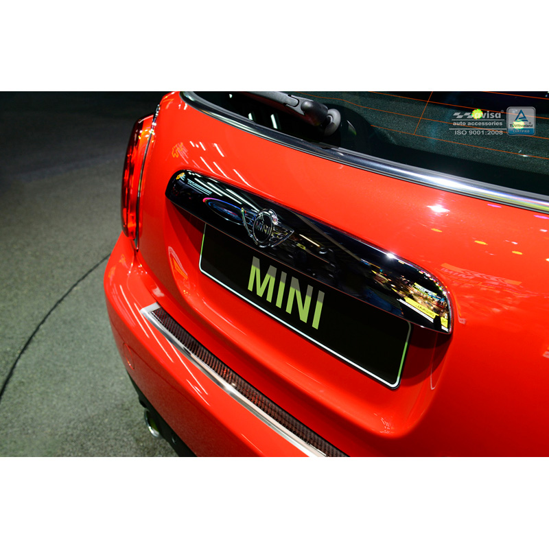 RVS Achterbumperprotector 'Deluxe'  Mini One/Cooper F56 3-deurs 3/2014- Chroom/Rood-Zwart Carbon