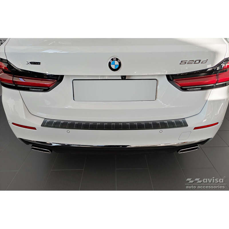 Zwart RVS Achterbumperprotector  BMW 5-Serie G31 Touring Facelift 2020-2024 excl. M-Sport 'Ribs'
