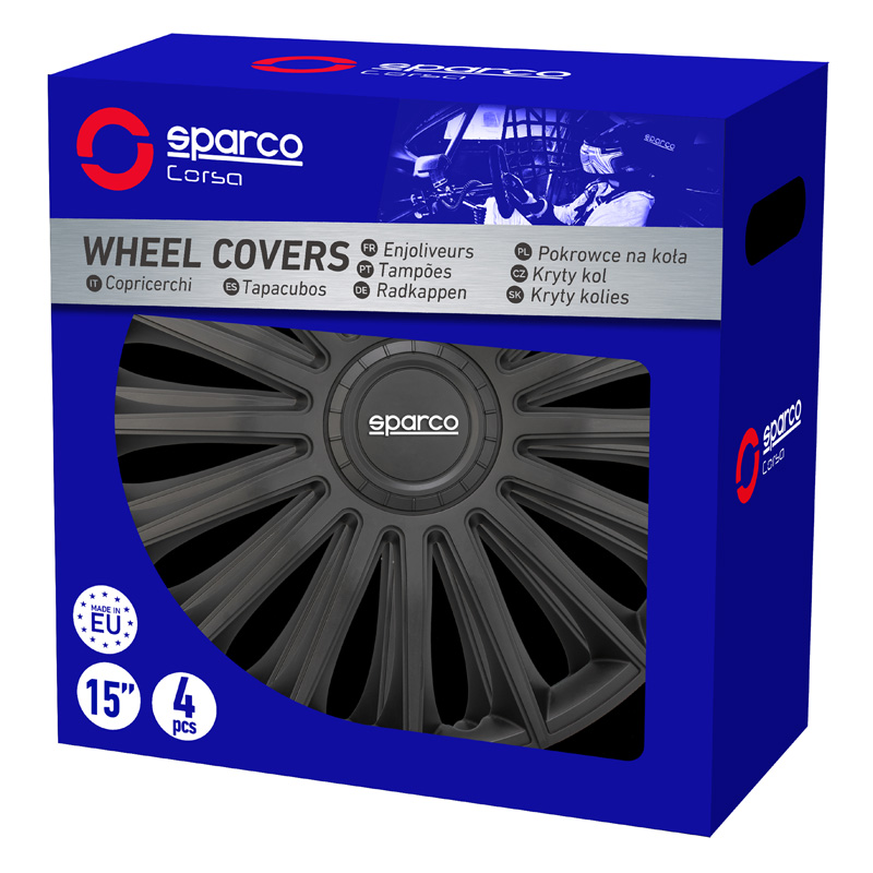 Sparco Wieldoppen Treviso - 16-inch - Zwart - Set van 4 stuks