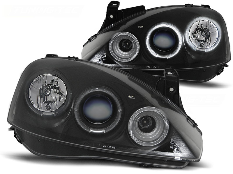 Koplampen Opel Corsa C Angel Eyes zwart