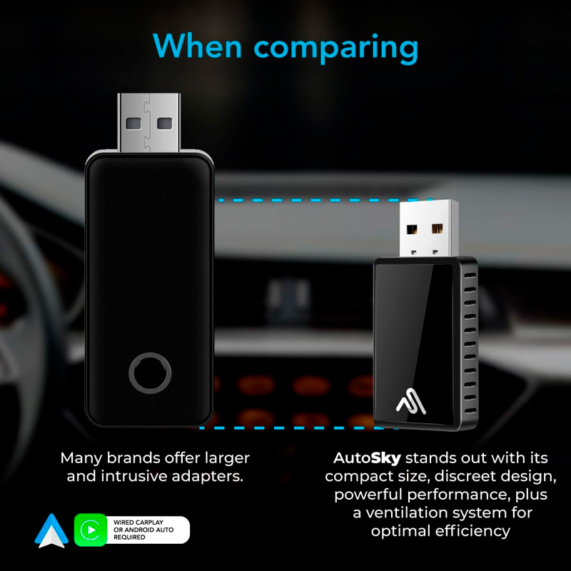 AutoSky WUA-8 Draadloze CarPlay en Android Auto Adapter – USB Dongle - Sapphire Edition