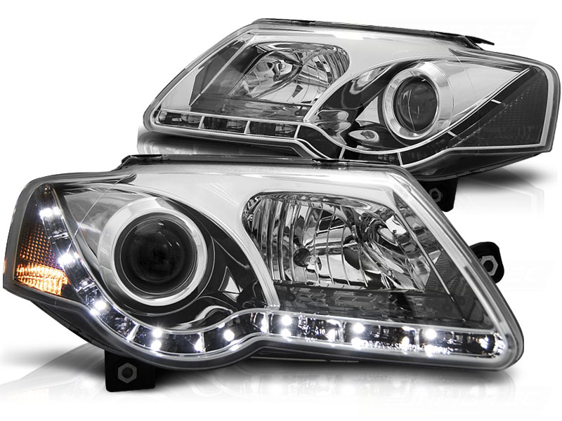 Koplampen VW Passat 3C met echte dagrijlicht helder chroom