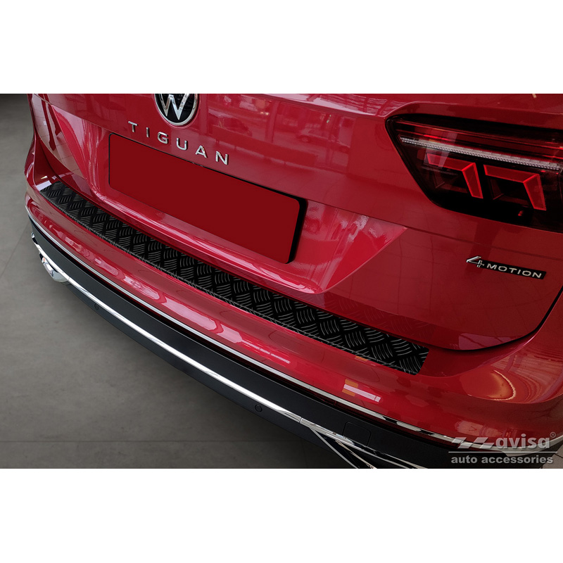 Matzwart Aluminium Achterbumperprotector  Volkswagen Tiguan II incl. Allspace & R-Line 2016-2020 & FL 2020-2024 'Riffled Plate'