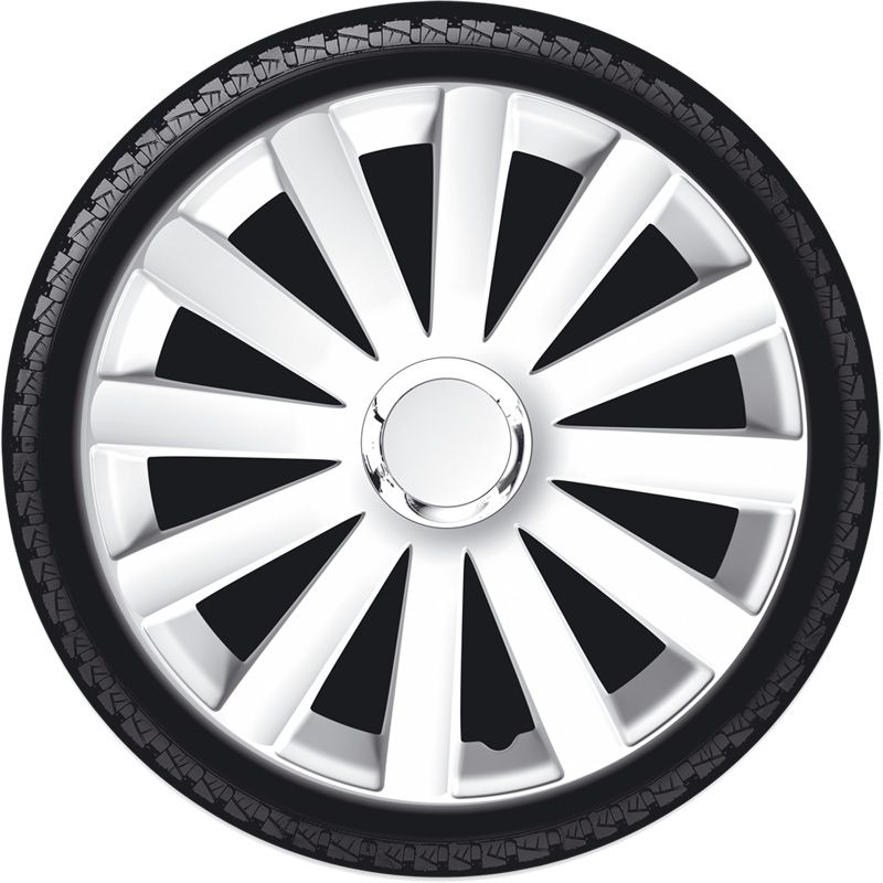4-Delige Wieldoppenset Spyder 14-inch wit + chroom ring