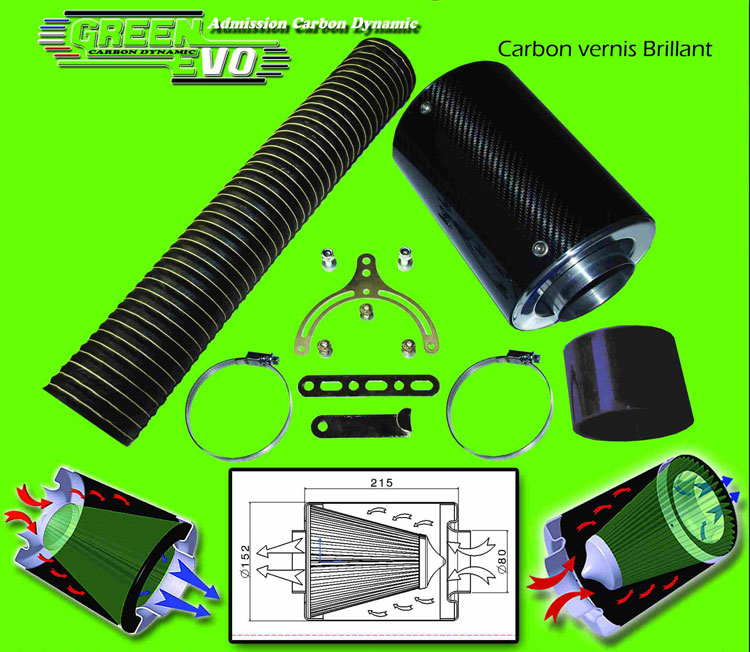Green Universele Carbon glanzend air intake filter