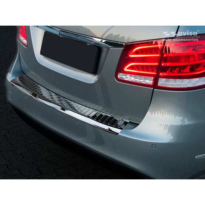 Zwart-Chroom RVS Achterbumperprotector  Mercedes E-Klasse W212 Kombi 2013-2016 'Ribs'