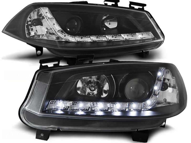 Koplampen Renault Megane 03-.. LED Devil Eyes DRL look zwart