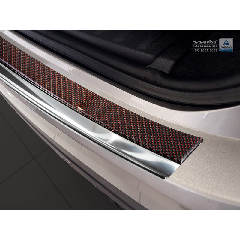 RVS Achterbumperprotector 'Deluxe'  Jaguar F-Pace 2016-2020 & FL 2020- Chroom/Rood-Zwart Carbon