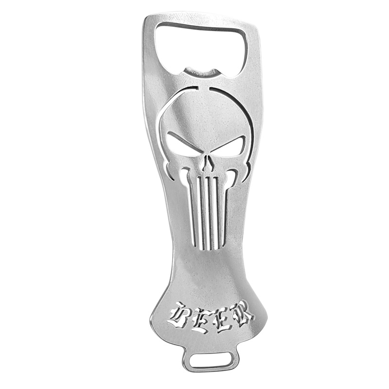 RVS Flesopener - 'Skull in a mug' (Zilver)