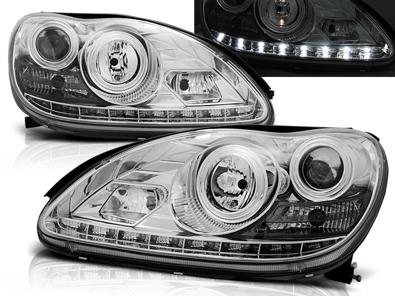 Set Koplampen in DRL-Look  Mercedes-Benz S-Klasse W220 2001-2005 met OE Xenon - Chroom