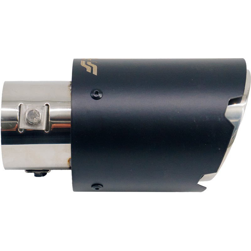 Simoni Racing Uitlaatsierstuk Rond/Schuin Matzwart+RVS - Ø89xL152mm - Montage ->35-62mm