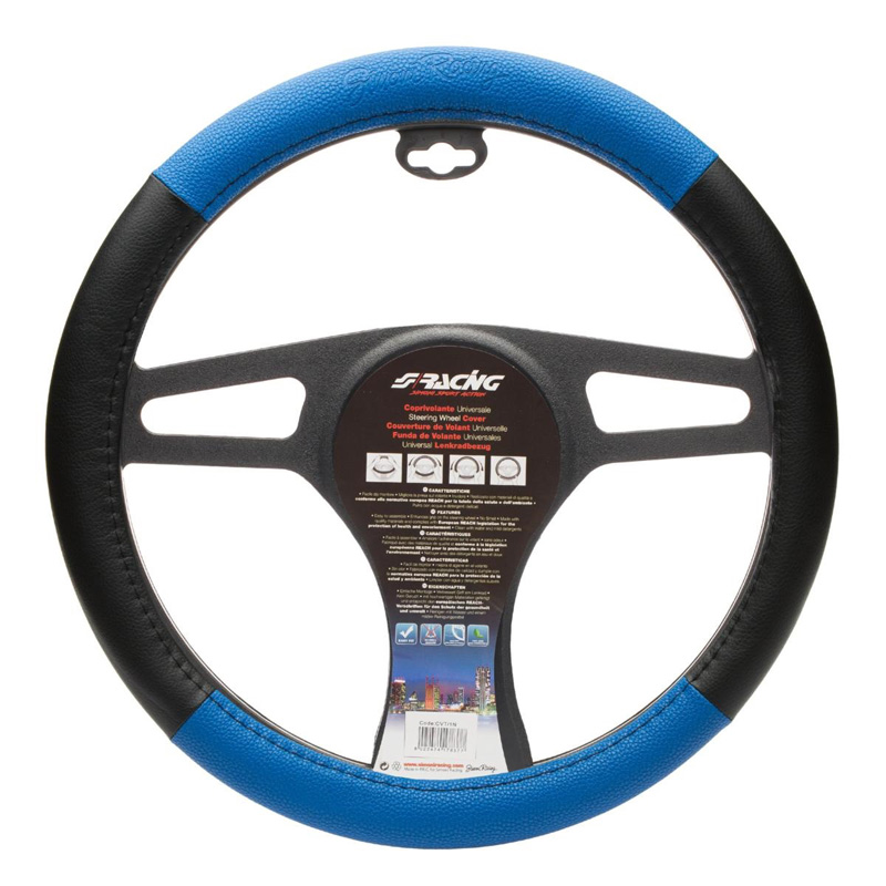 Simoni Racing Stuurwielhoes Trophy 1 - Zwart/Blauw Eco-Leder - 37-39cm
