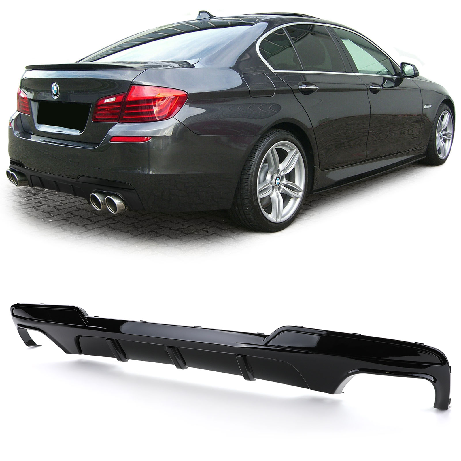 Achterdiffusor BMW F10 M5 Duplex uitlaat uitsparing M-Pakket Glans Zwart