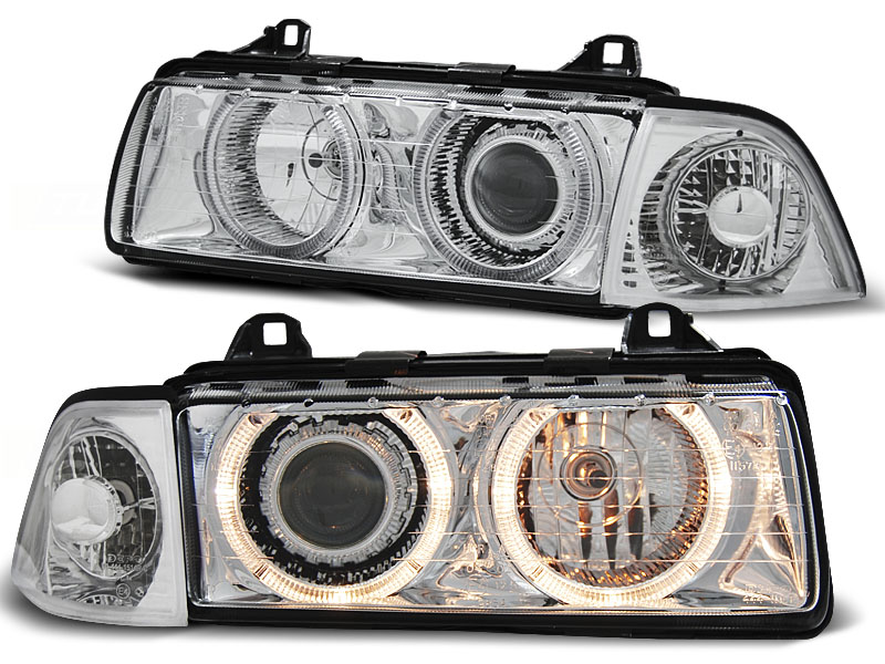 Koplampen passend voor BMW E36 Limousine/Touring Angel Eyes Chroom