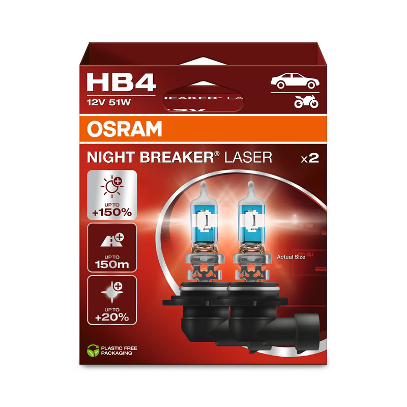 Osram Night Breaker Laser Halogeen lampen - HB4 (9006) - 12V/51W - set à 2 stuks