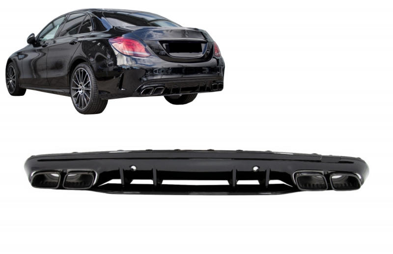 Achterbumper Diffusor Mercedes W205 C-Klasse C63S Design Zwarte Tips AMG Sport Line