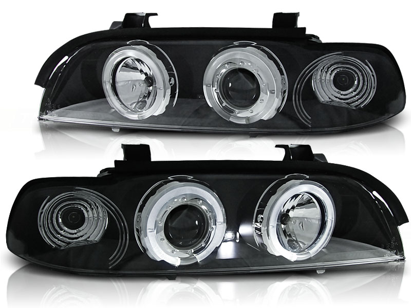 Koplampen passend voor BMW E39 95-00 Zwart Angel eyes incl. motor