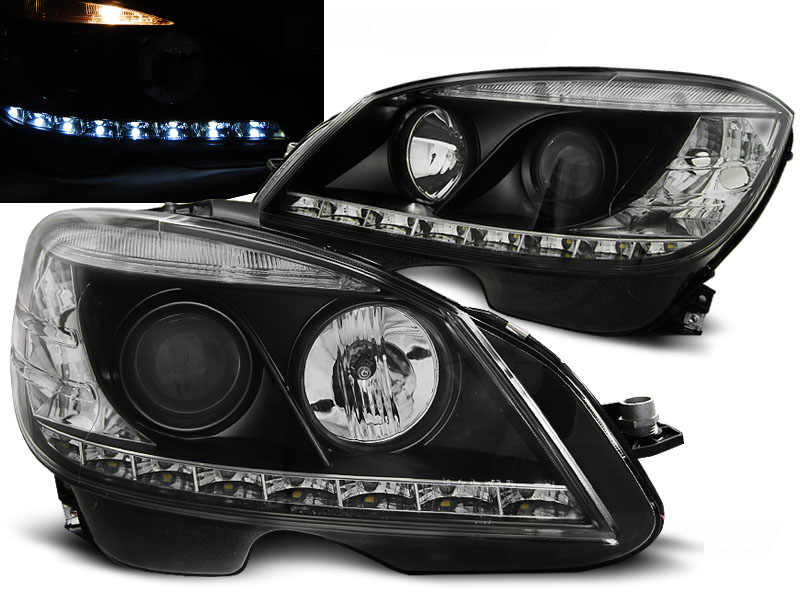 Koplampen Mercedes C-Klasse W204 07-11 Zwart Daylight