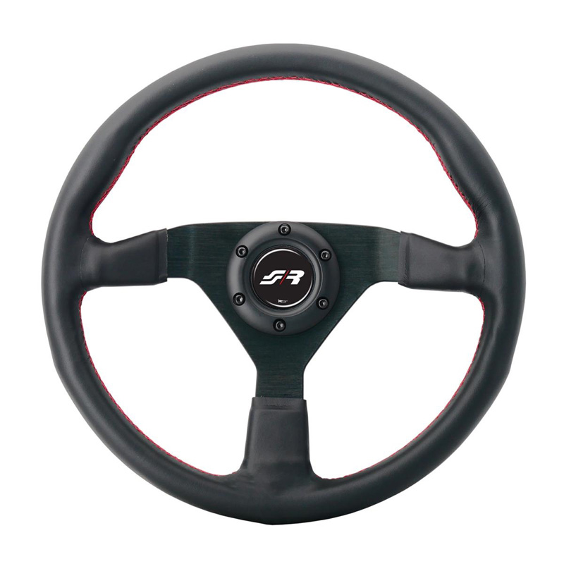 Simoni Racing Universeel Sportstuur Nob - Zwart Leder + Rode Stiksels - Diameter 350mm