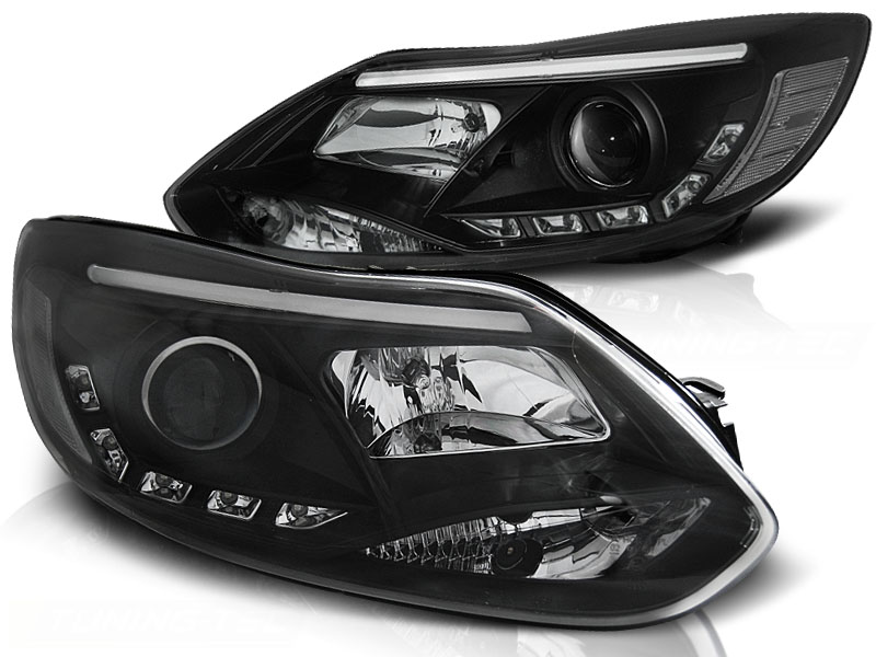 Set Koplampen in DRL-Look  Ford Focus III 2011- - Zwart - incl. Stelmotor