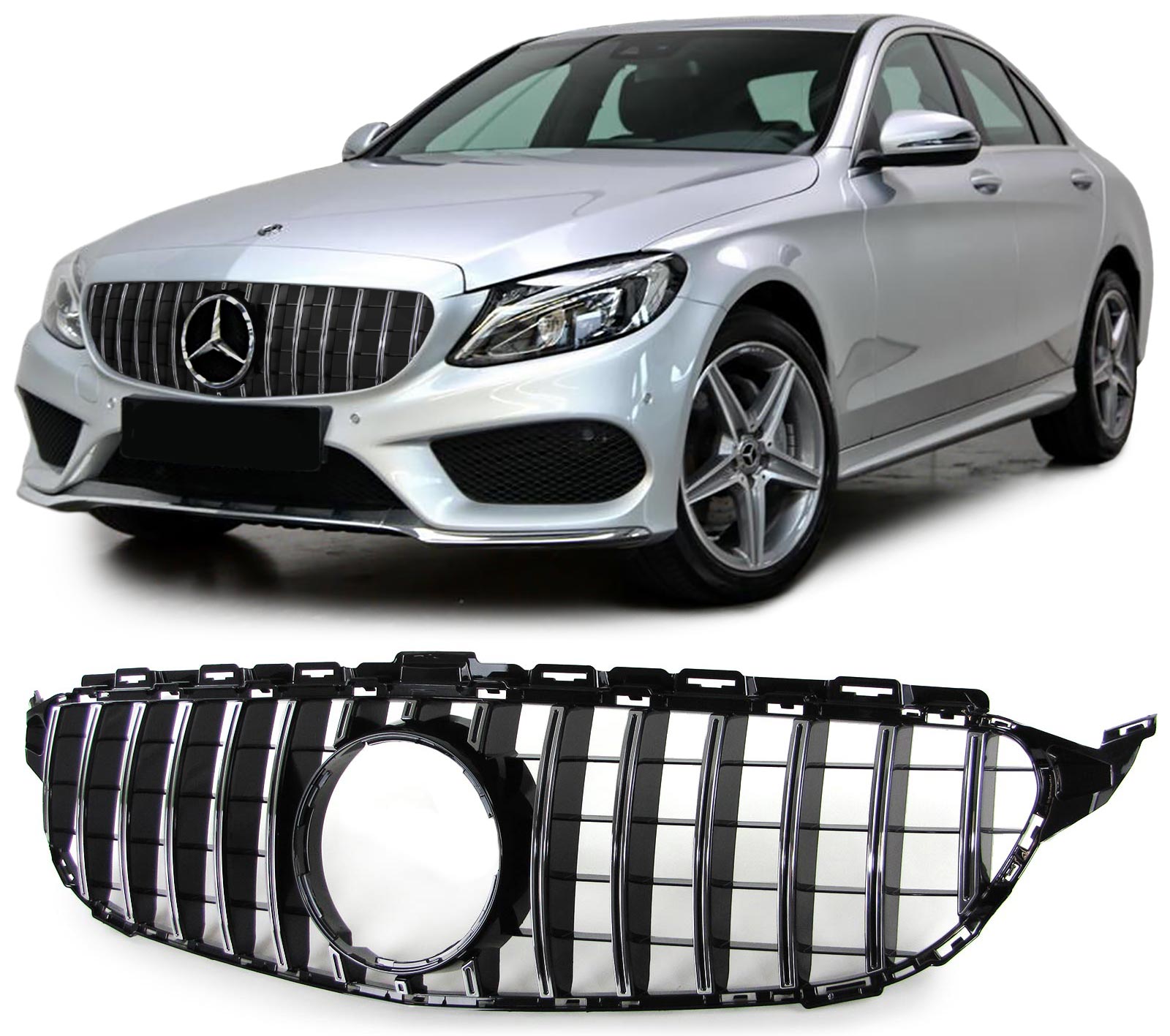 Grill Mercedes W205 13-18 Zwart Chroom GT Look