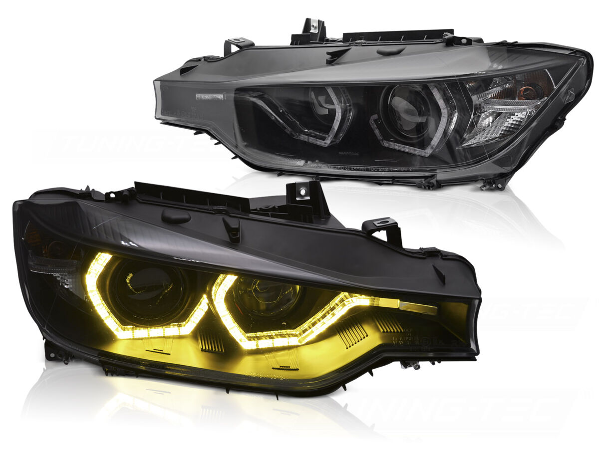 Koplampen BMW 3-Serie F30/F31 Angel Eyes Yellow LED DRL Zwart