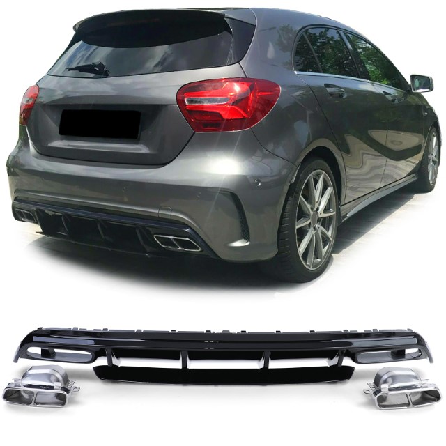 Diffusor Mercedes W176 A45 Edition Glans zwart, chroom Sierstukken