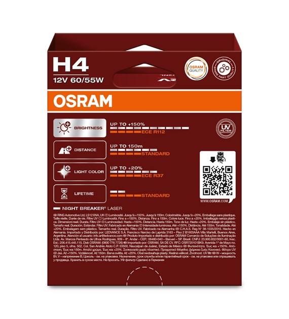 Osram Night Breaker Laser Halogeen lampen - H4 - 12V/60-55W - set à 2 stuks