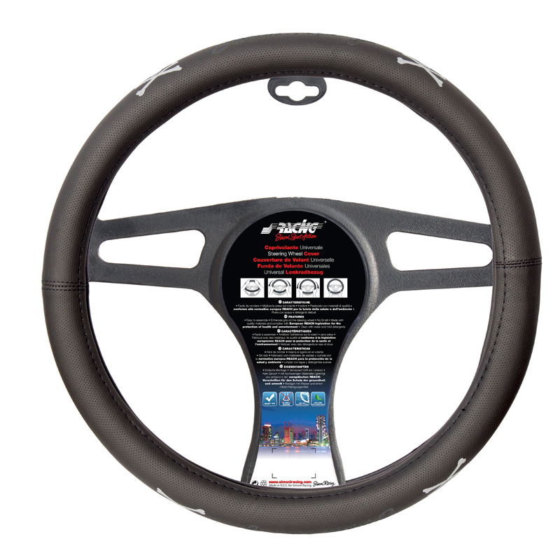 Simoni Racing Stuurwielhoes SR Skull - Zwart Eco-Leder - 37-39cm